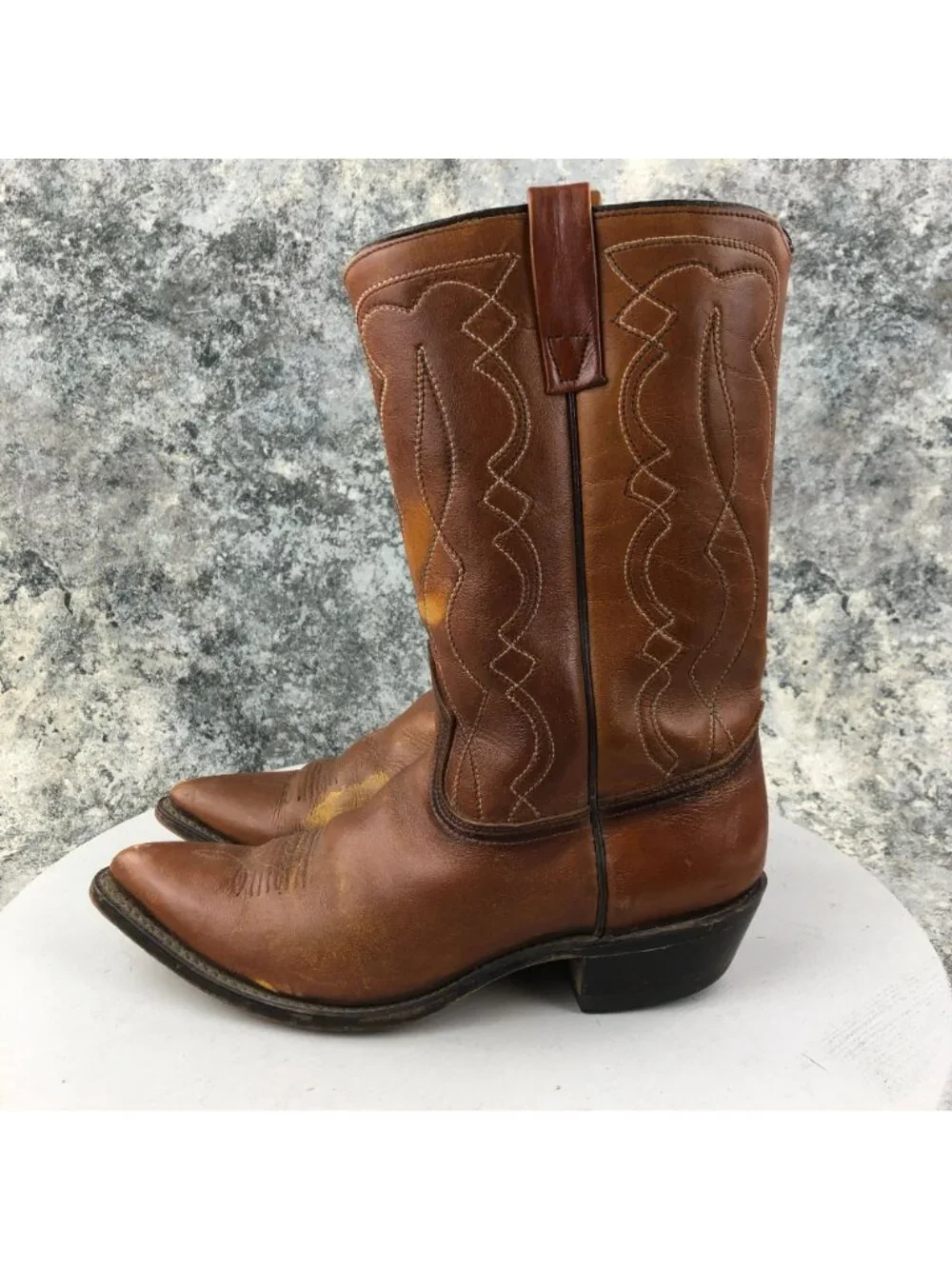 ACME VTG Men's Size 9D Brown Leather Pointed Toe Block Heel Western Cowboy Boots